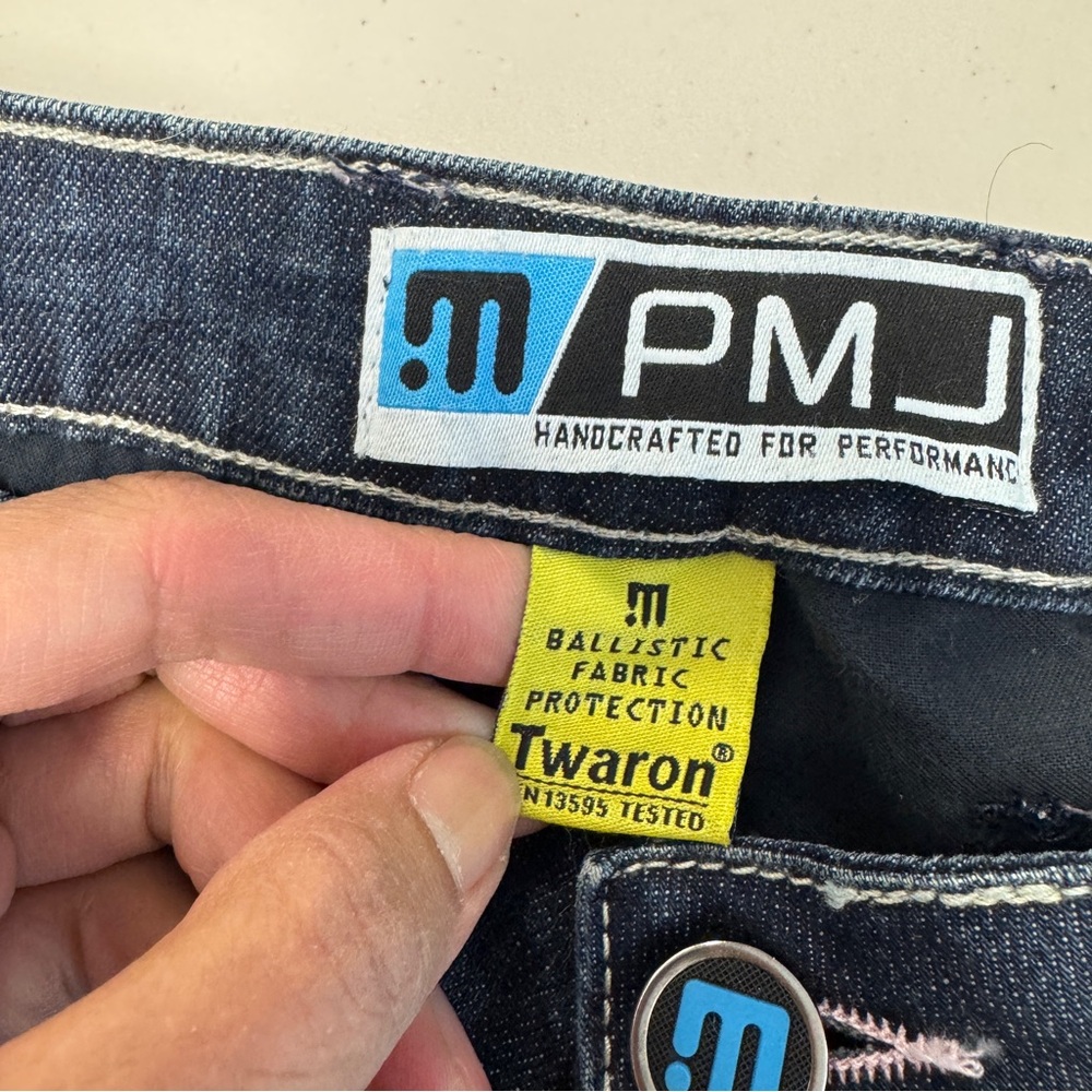 PMJ Motorcycle Jeans Blue Slim Fit Kevlar Riding Pants Size 27 Moto Padded Knee - Picture 14 of 16